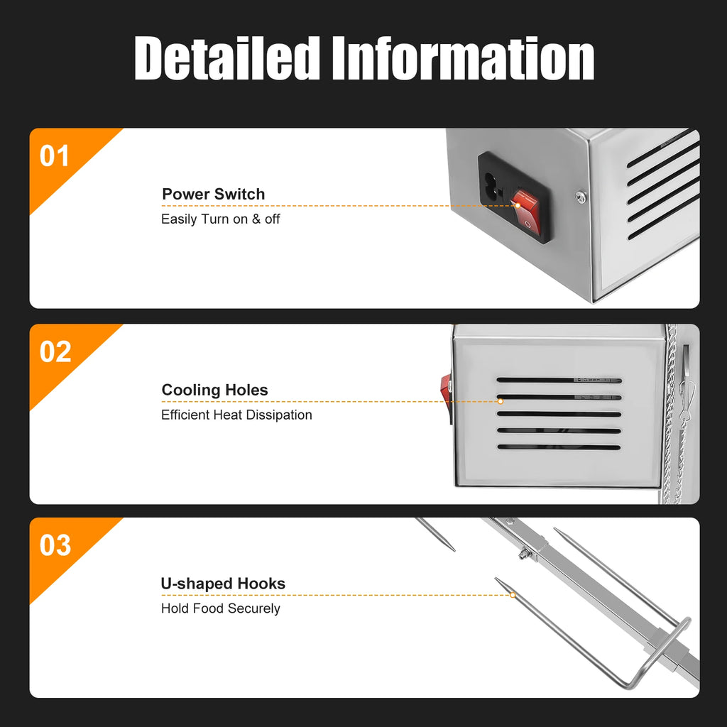 53" Large Grill Rotisserie Spit, Bbq Grill Rotisserie Kit, Universal Gas Grill Rotisserie Kit, Roaster Rod Charcoal Bbq Chicken