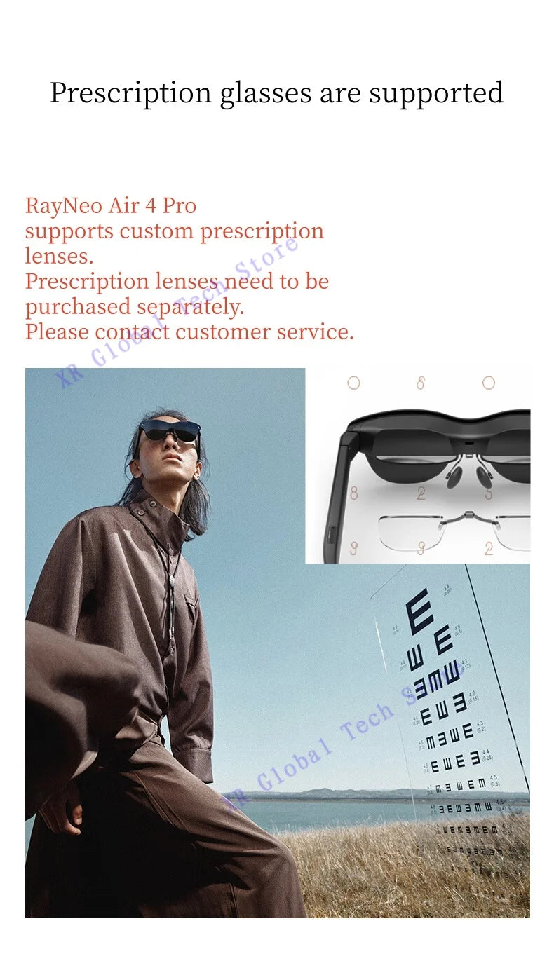 RayNeo Air 4 Pro smart AR glasses,Supports HDR10, 3840Hz, 4 speakers, 1200 nits,Micro-OLED dual-layer screen, clearer