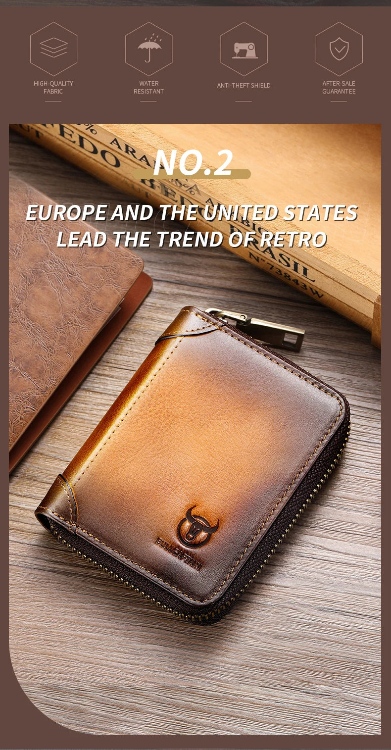 BULLCAPTAIN Genuine Card Bag Men's Casual Business Credit Card Holder Multifunctional RFID Anti-Theft 11 Card Slots Coin Purse