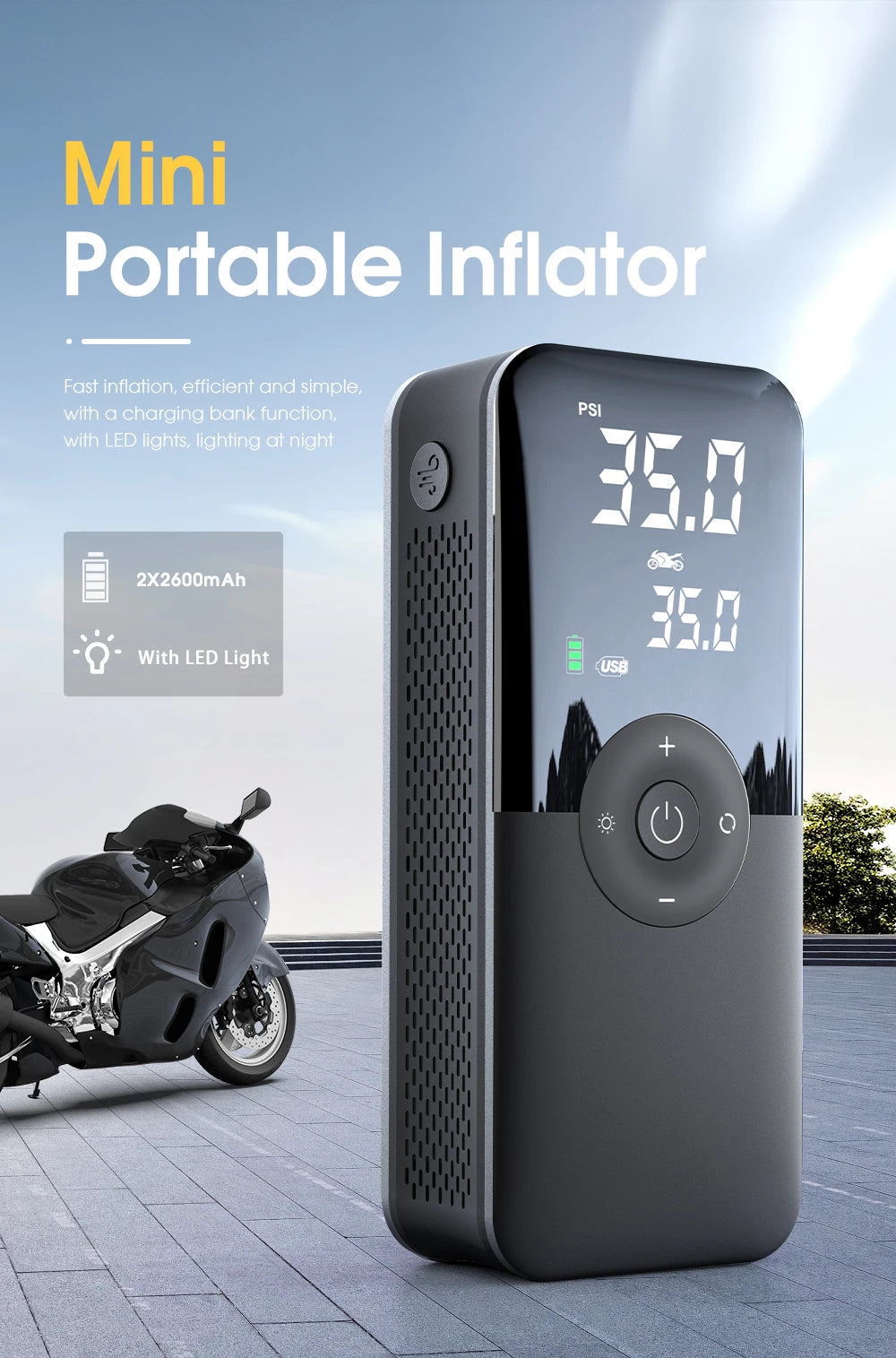 CARSUN Rechargeable Tire Inflator Digital Cordless Car Tyre Inflator For Motocycle Bicycle Balls Portable Compressor Air Pump