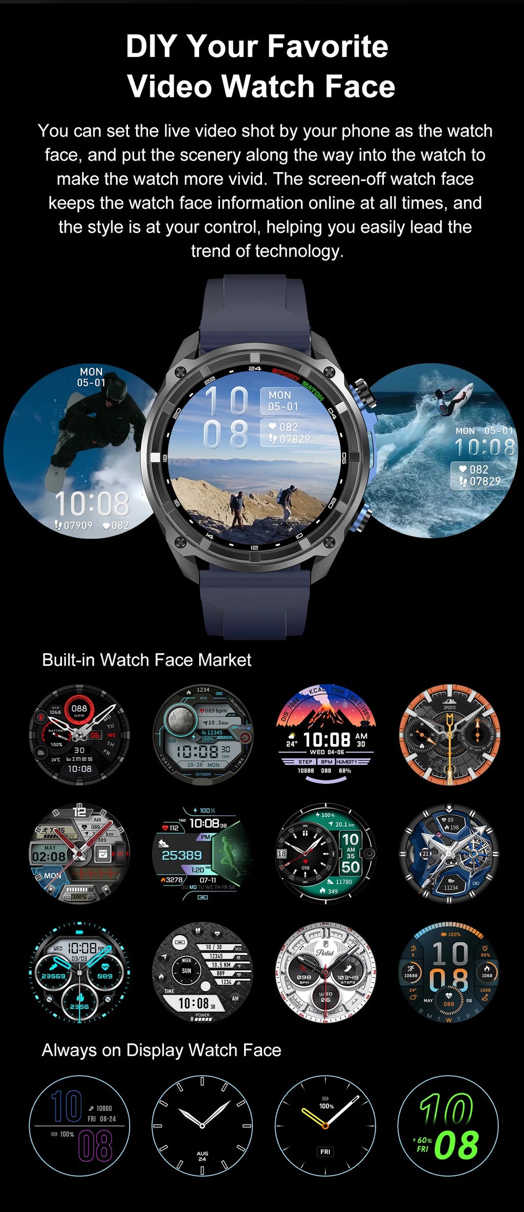 T-Rex3 Pro GPS Offline Map 1000mAh Battery Smart Watch Built in Swim Sports Clock 10ATM Waterproof 4GB Outdoors Military Watches