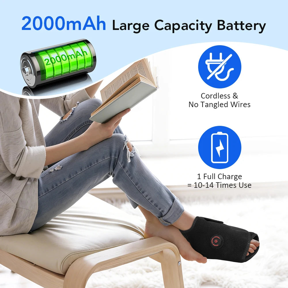 Ankle Air Compression Massager Heated Foot Wrap Support 3 Modes 4 Levels Thermal Sleeve Cordless Rechargeable Brace