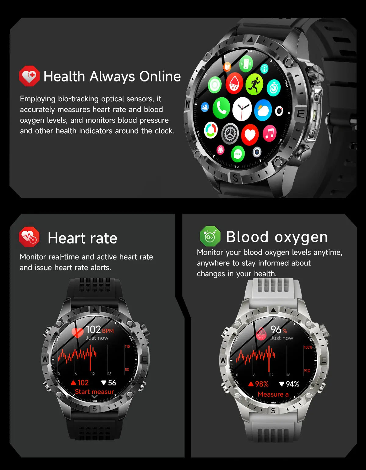 2026 Outdoor GPS Smart Watch Men 2GB ROM Offline Map 730mAh Battery 3ATM Waterproof Compass Altimeter Health Monitor Smartwatch