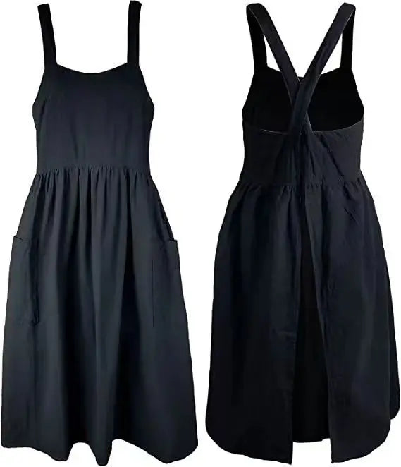 Cotton Linen Cross Back Apron for Women with Pockets - Breathable Chef Work Bib Apron for Kitchen Cooking & Gardening