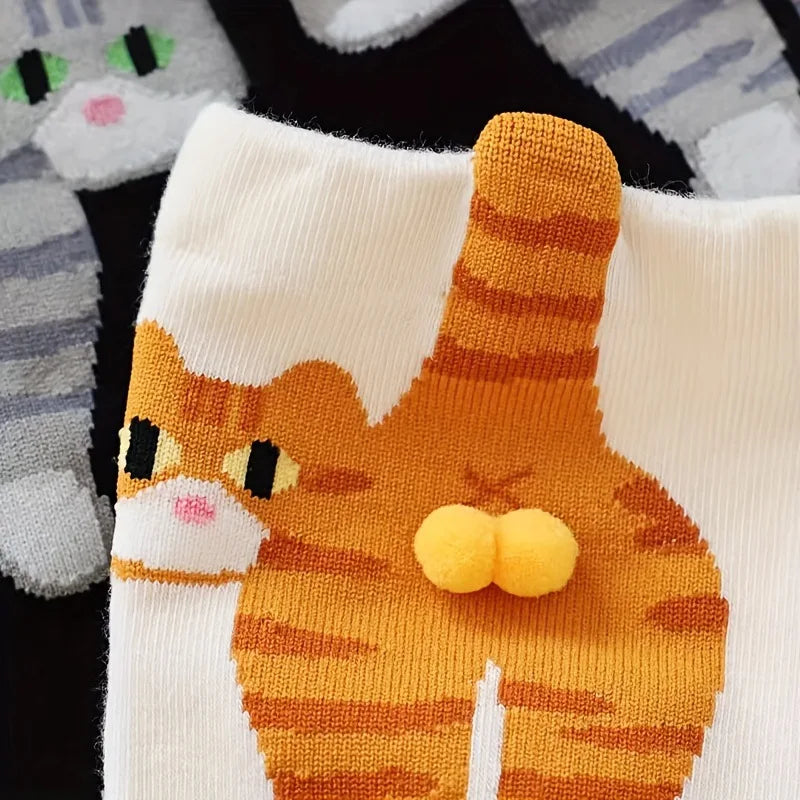 1/2pairs 3D Cute Cat Socks Black/White Funny Cat Socks Women Girl Mid-Tube Sleep Sock Cat Print Floor Sock
