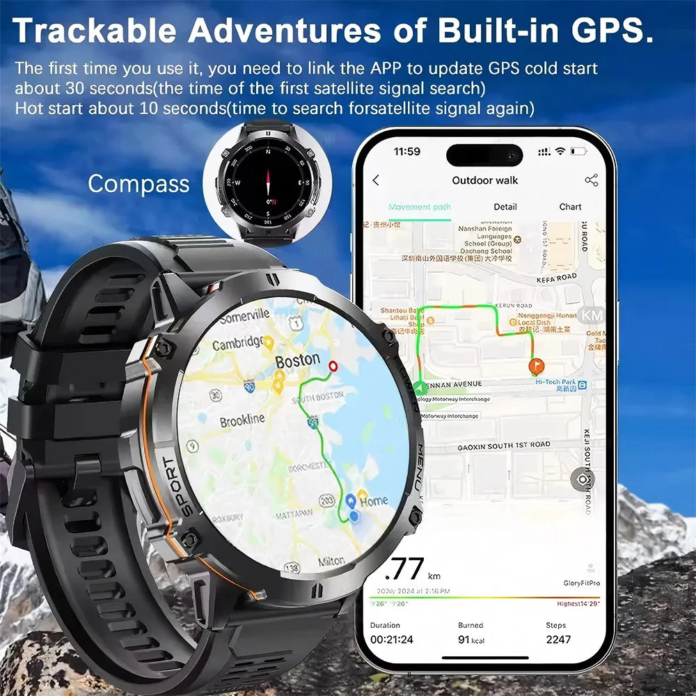 2026 Newly upgraded GPS Military Sports Smart Watch 1000mAh 1.7-inch AMOLED Compass Altimeter Call 10ATM Waterproof Sports Watch