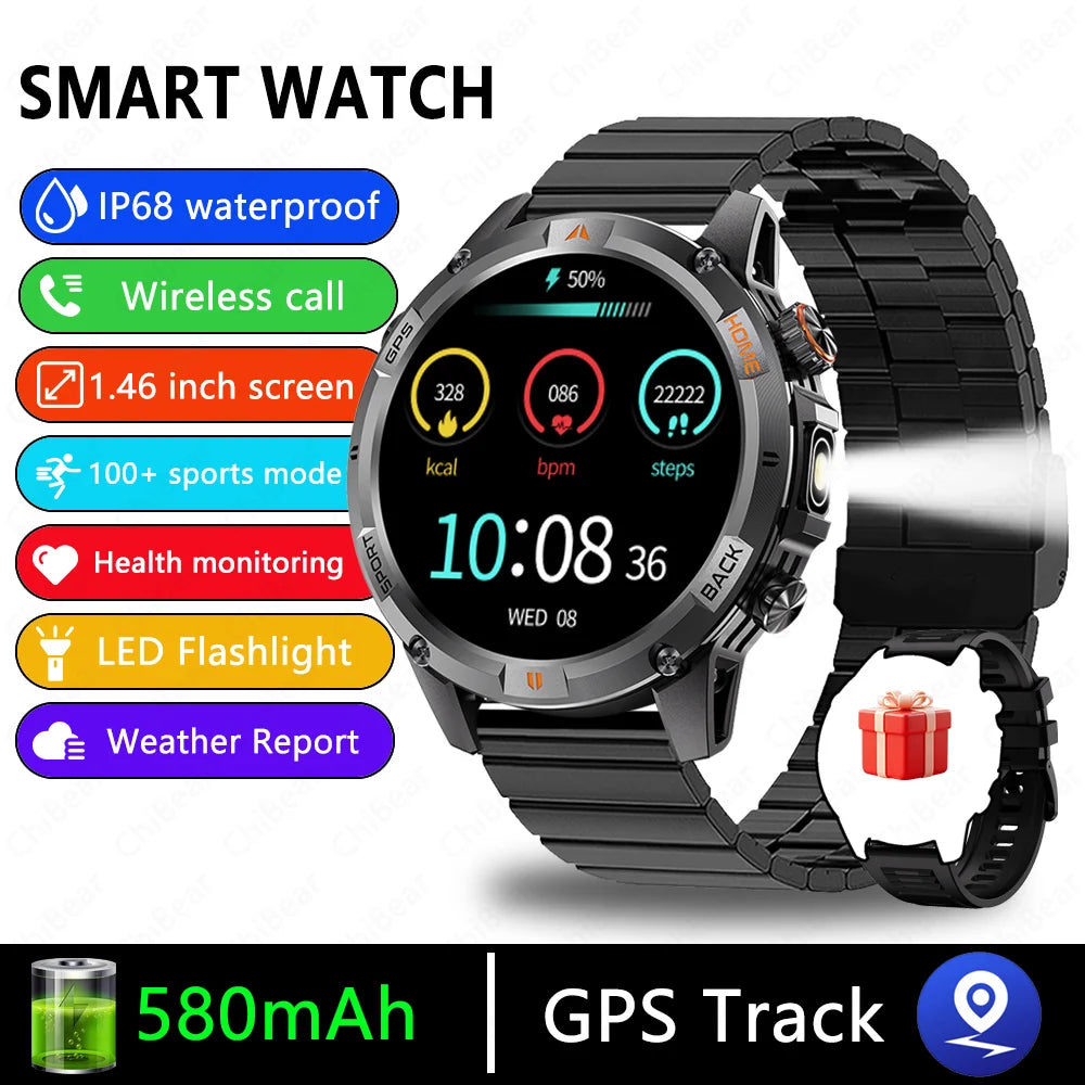2025 New Professional GPS Sports Smart Watch Outdoor RIDE Run GPS track Swim Watchs Compass 3ATM Sports Bluetooth Call Watch Men