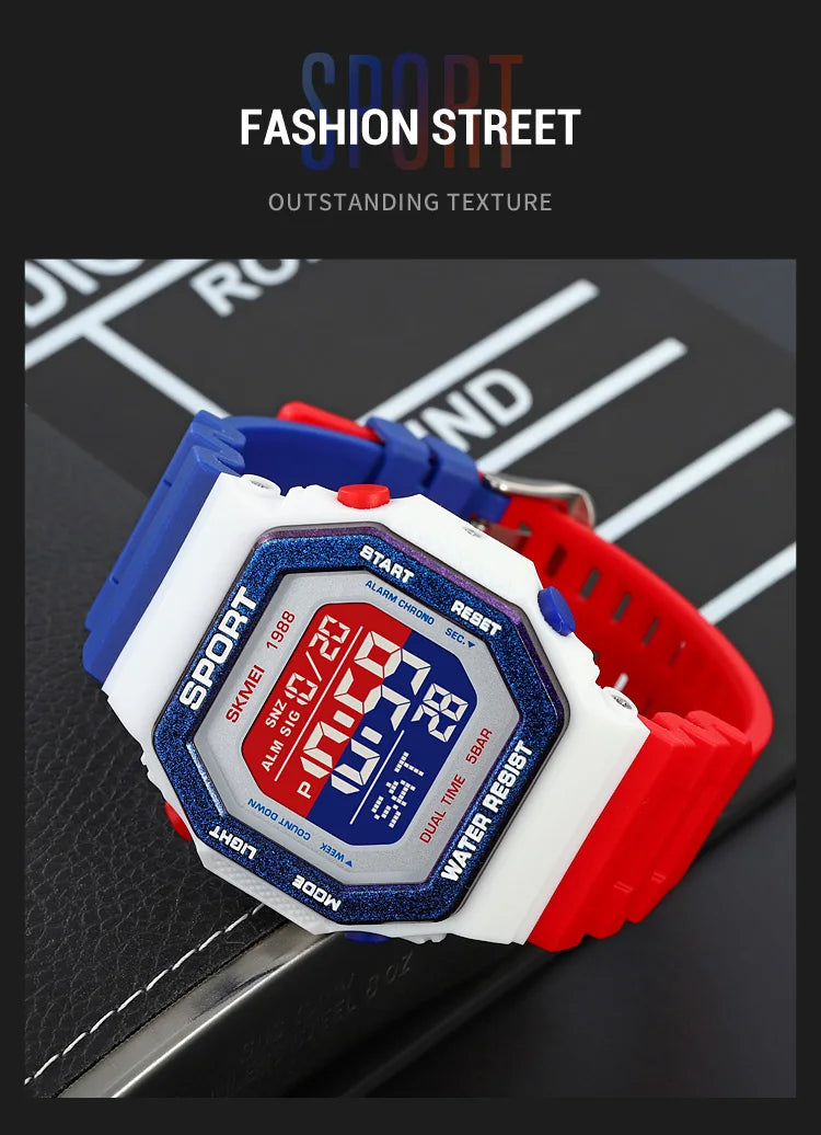 SKMEI 1988 Chrono Men Watch Luxury Brand Sport Watch Electronic Digital Male Wrist Clock Man 50M Waterproof Men's Watches 1988