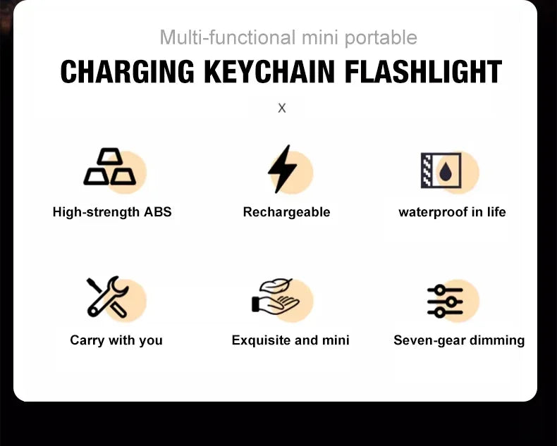 Mini Keychain Flashlight Rechargeable Pocket COB Working Light Outdoor Hook Emergency Warning Light for Camping Walking Hiking