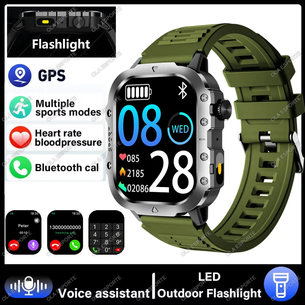 2026 New Military-grade Smart Watch Men GPS Flashlight 3ATM Waterproof Watch Bluetooth Call 100+Sport Outdoor Smartwatch Pk MA27