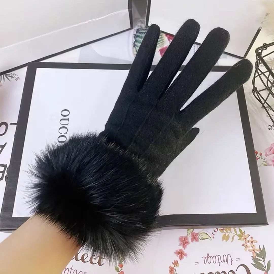 Winter Outdoor New Women's Plush Thick Gloves, Warm Gloves, Cold Resistant Touch Screen Five Finger Riding Gloves