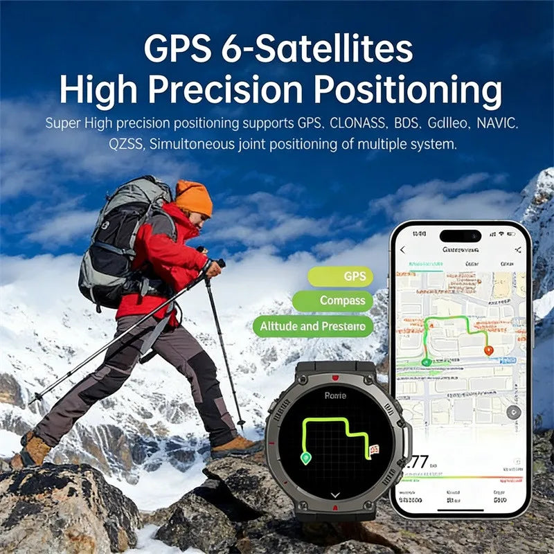 New GPS Smart Watch Men Compass Altimeter Barometric 5ATM Waterproof AMOLED HD Watch Bluetooth Call Heart Rate Sport Smartwatch