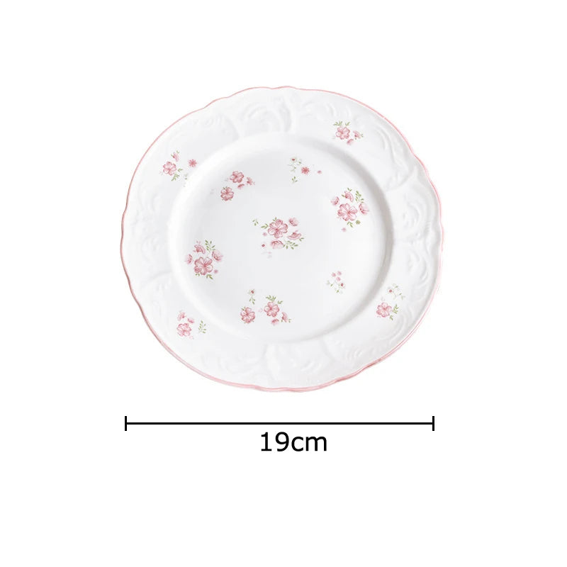 European Pink Cherry Blossoms Mugs Porcelain Cup&saucer Tableware Coffee Mug Dining Table Afternoon Tea Teacup Fruits Juice Cup