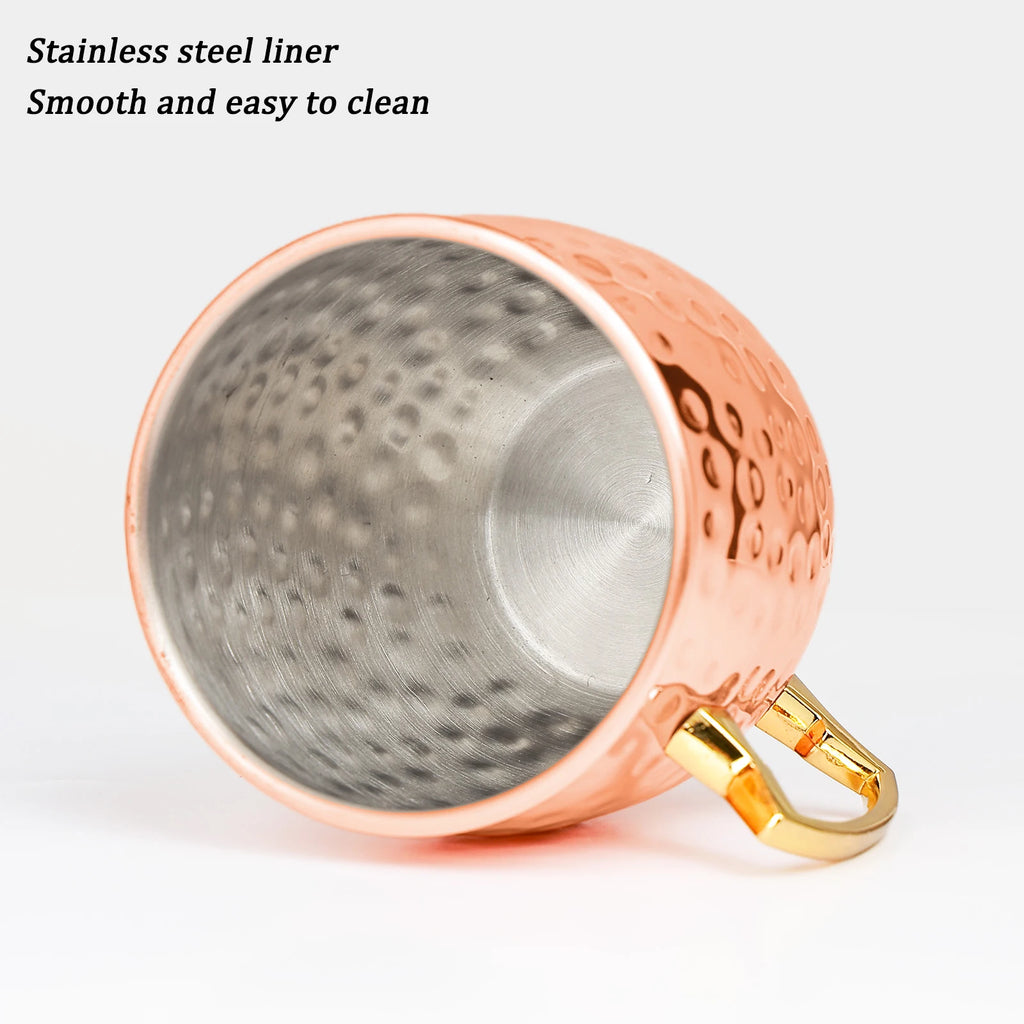 1-6PCS Stainless Steel Moscow Mule Beer Mugs Metal Copper Plated Hammered Anti-fall Beer Mug Cocktai Mugs Bar Banquet Drink Mugs