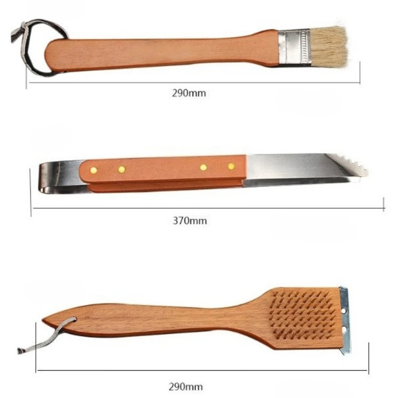 Barbecue Tool Combination Set Wooden Handle Stainless Steel Material Barbecue Tools Portable Suitcase BBQ 18PCS Tool Suit