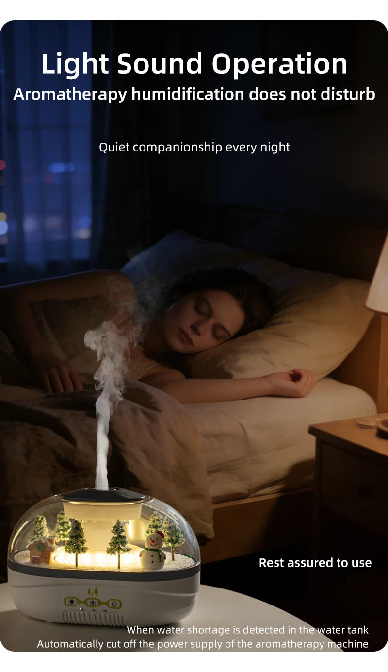 Snowman Landscape Aroma Humidifier with Colorful Light Essential Oil Diffuser Ultrasonic Raindrop Air Humidifier for Home Office