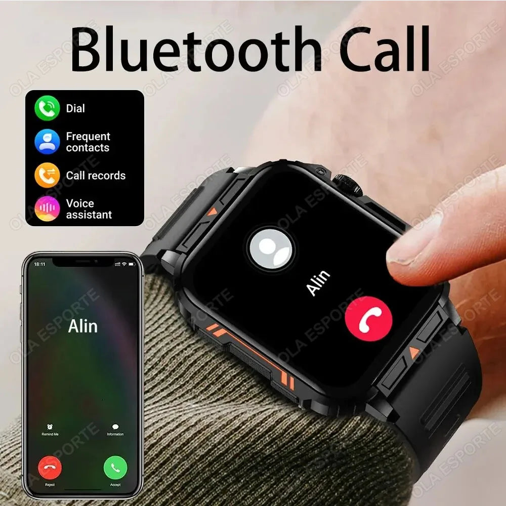 2025 New Rugged Military Sports Smart Watch 1.95 inch 300mAH Bluetooth Fitness Tracker reloj hombre Smarthwhatch For Android IOS
