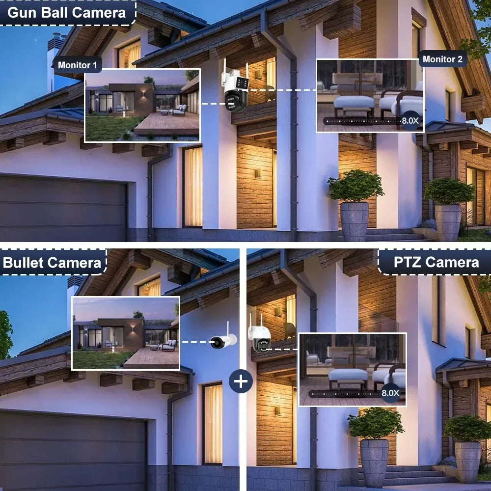 ICSEE Smart WIFI Security Camera 12MP 8K Three Lens 8X Zoom Outdoor HD Video Surveillance IP Cameras IPTV CCTV PTZ Auto Tracking