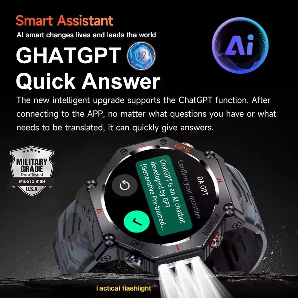 2026 New GPS Smart Watch Built-in Dual-band GNSS 10ATM&IP69K Waterproof AMOLED Compass Original Military Flashlight Smartwatches