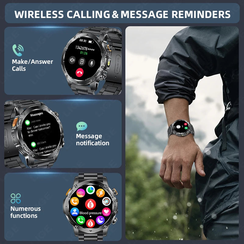 LIGE New GPS Outdoor Sports Smart Watch Men AMOLED Screen LED Flashlight Heart rate Waterproof Bluetooth Call 1000mAh Smartwatch