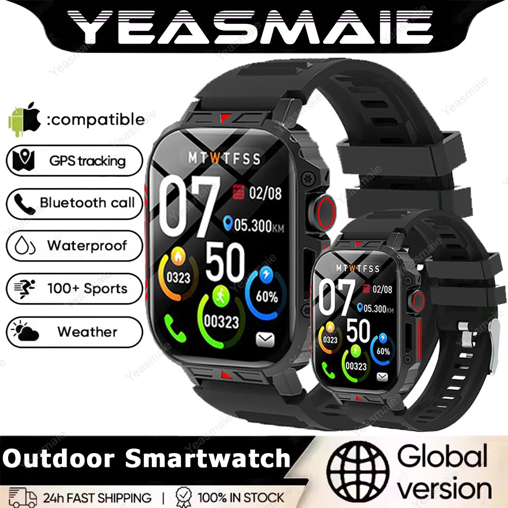 2025 New Rugged Military Sports Smart Watch 1.95 inch 300mAH Bluetooth Fitness Tracker reloj hombre Smarthwhatch For Android IOS