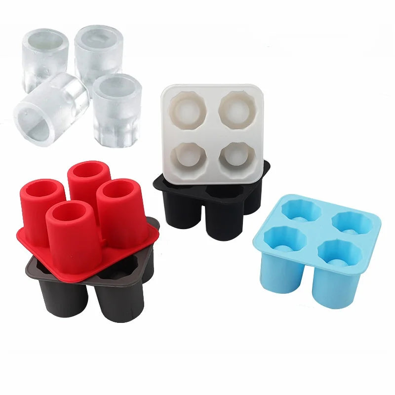 Silicone Ice Cube Mold Four Hole Press Ice Block Maker Creative Round Cup Shape Ice Molds for Whiskey Beer Bar Kitchen Tools