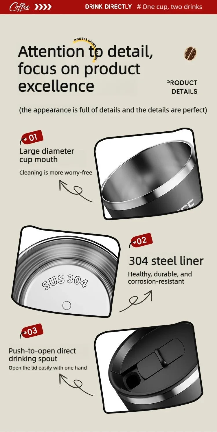 WORTHBUY 304 Stainless Steel Double Wall Insulated Coffee Cup With Handle Portable Students Leak-proof Water Cup Milk Coffee Mug