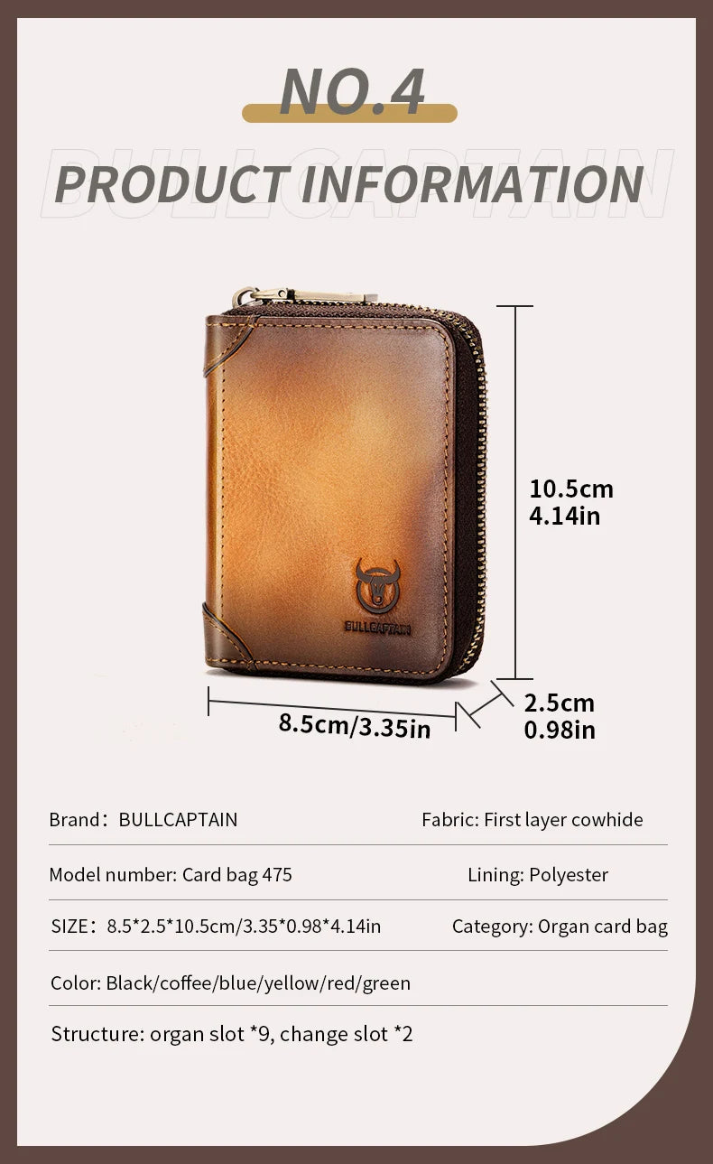 BULLCAPTAIN Genuine Card Bag Men's Casual Business Credit Card Holder Multifunctional RFID Anti-Theft 11 Card Slots Coin Purse