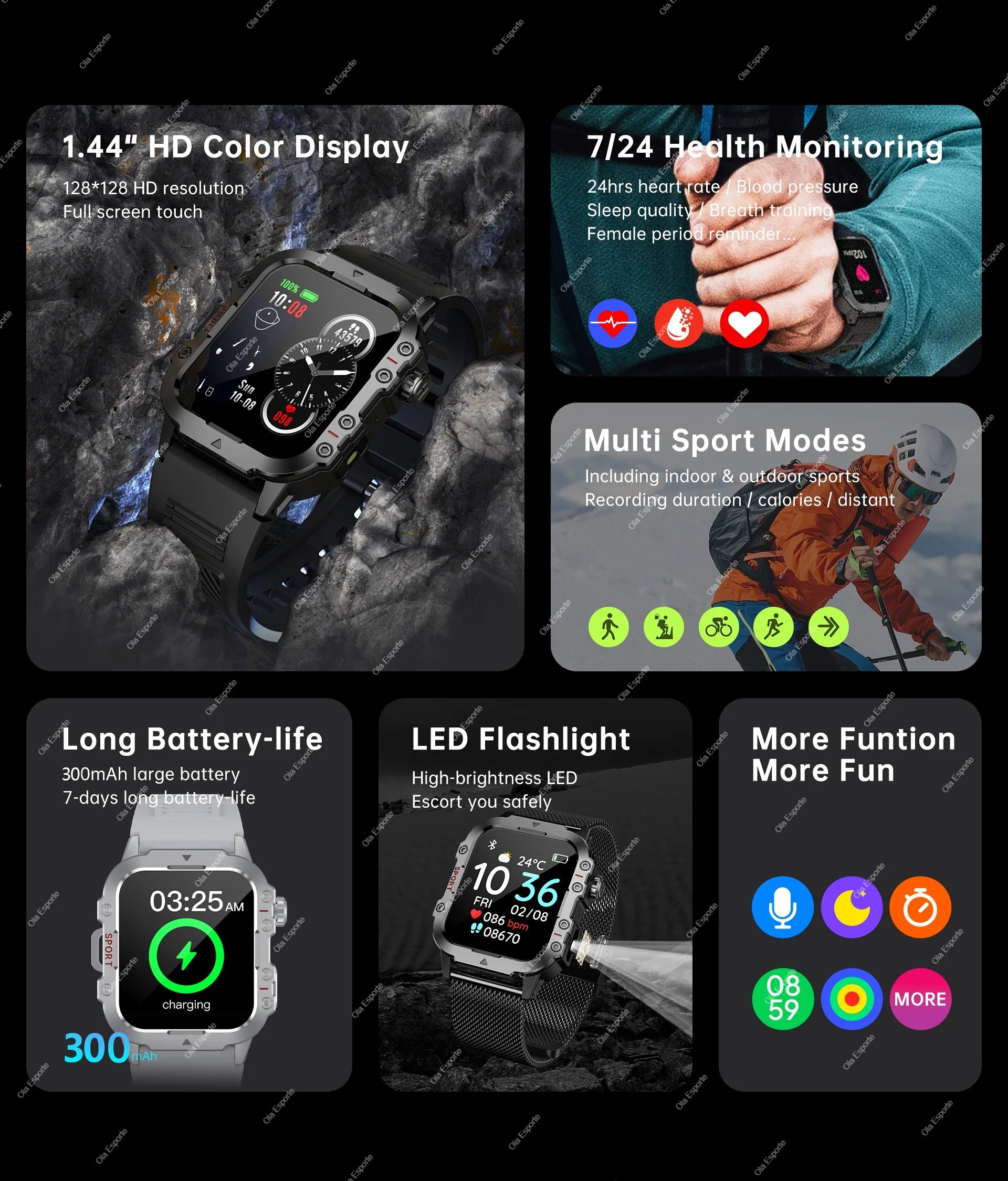 2026 Rugged Military Smart Watch Men's Outdoor Watch LED Flashlight 2.01'' HD Touch Screen Voice Bluetooth Call Smartwatch Gifts