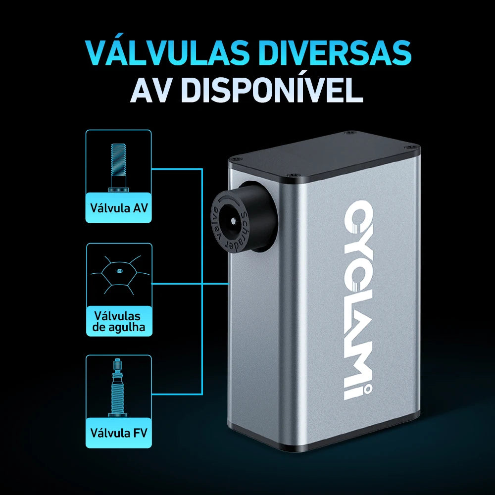 Aluminum Alloy 150 PSI Electric Pump Portable Bike Air Rechargeable Tire Inflator Schrader Presta Valve Silver CYCLAMI A3 MAX
