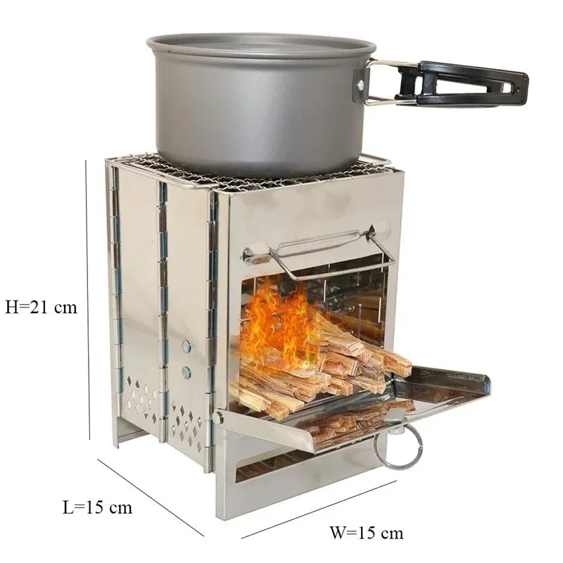Square Wood Burning Camping Stove Outdoor Survival BBQ Mini Grill BBQ Outdoor Camping Firewood Folding BBQ Picnic Stove
