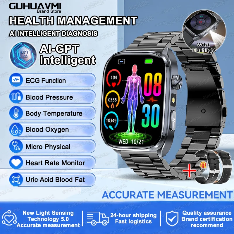 2026New Accurate Diagnosis Smart Watch ECG Blood Oxygen BP Uric Acid Lipids HD AMOLED Screen BT Call Health Smartwatch Men Women