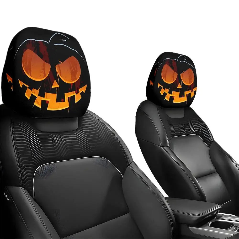 2pcs Smiley Face Printed Car Pillowcase Soft Comfortable Decorative Cushion Cover Auto Seat Headrest Washable Polyester Fabric