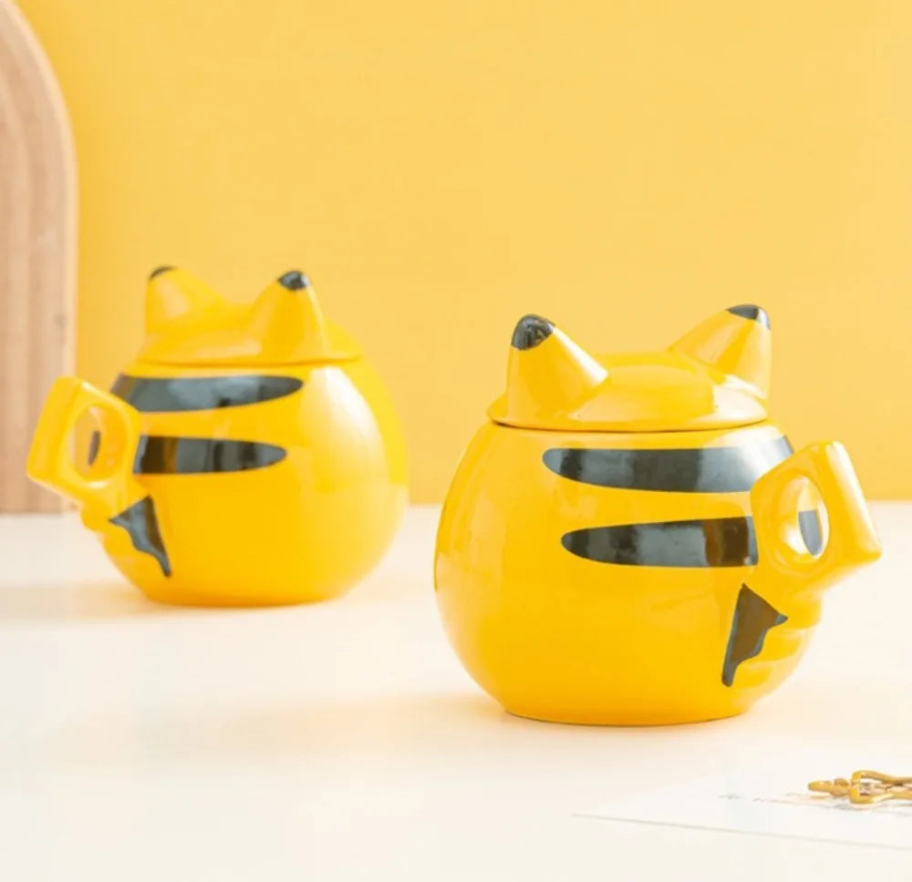 SHUNXIANG 300ml Pokémon Spherical Mug Ceramic Pikachu Cup with Lid Creative and Cute Pattern Cup Gift Desktop Decorative Cup