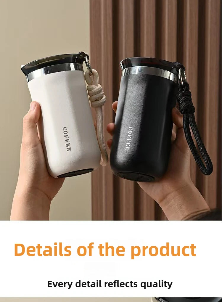 350ML 500ML Insulated Coffee Tumbler Stainless Steel Travel Mug with Lid Rope Handle Portable Thermal Cup for Car Office