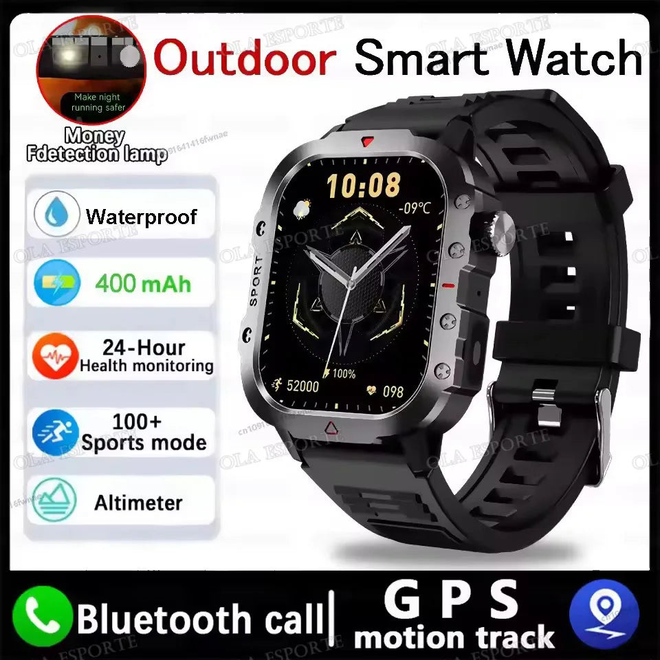 2026 New Military-grade Smart Watch Men GPS Flashlight 3ATM Waterproof Watch Bluetooth Call 100+Sport Outdoor Smartwatch Pk HW12