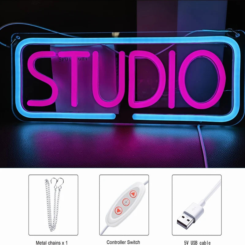 Studio Neon Sign LED Letter Neon USB Powered Dimmable for Music Studio Club Home Party Wall Art Decor