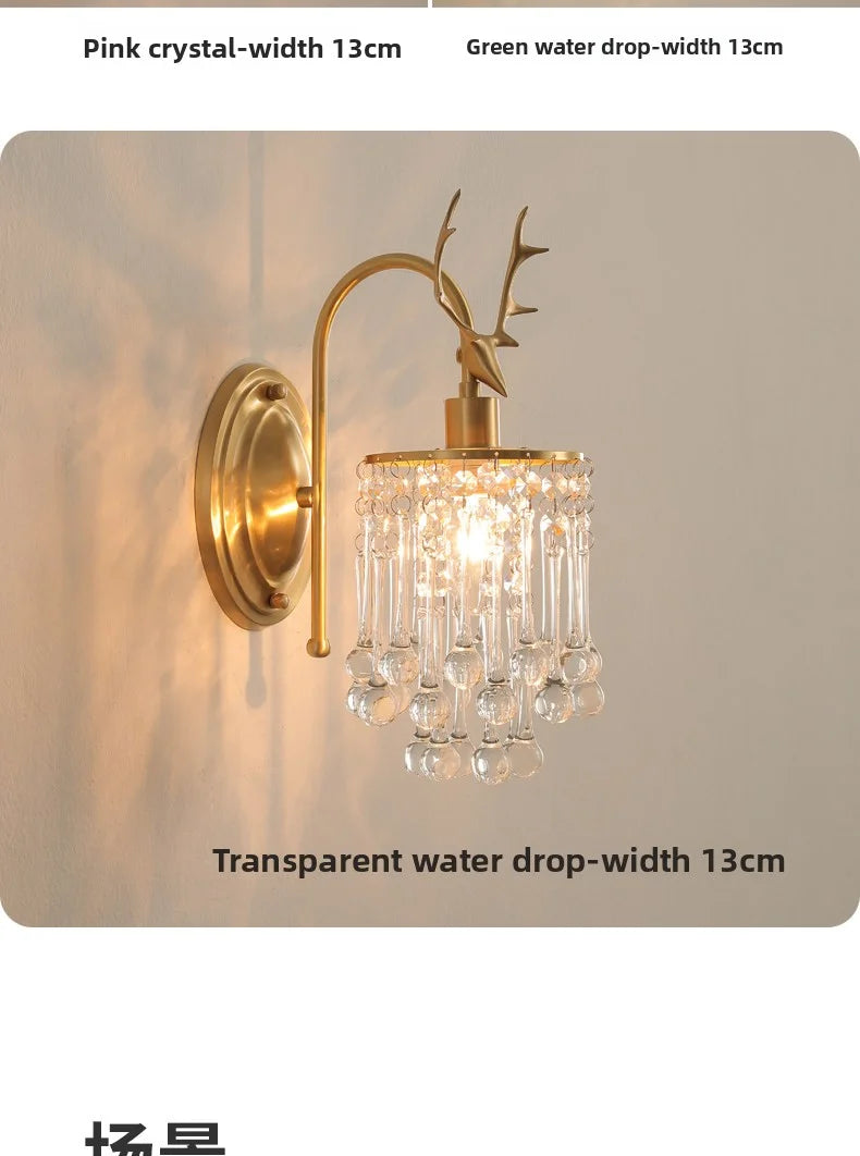 Crystal Wall Lamp - LED American Retro Bedroom Staircase Living Room And Background Wall Light Charging Function Without Wiring