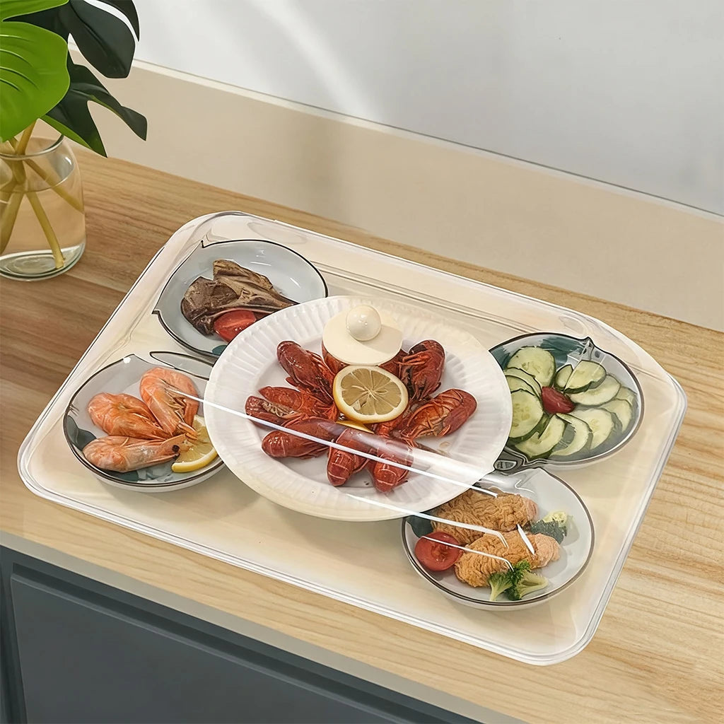 WORTHBUY Reusable Plastic Food Cover Clear Dustproof&Insect Food Fresh-keeping Cover Protective Lid Kitchen Storage Accessories