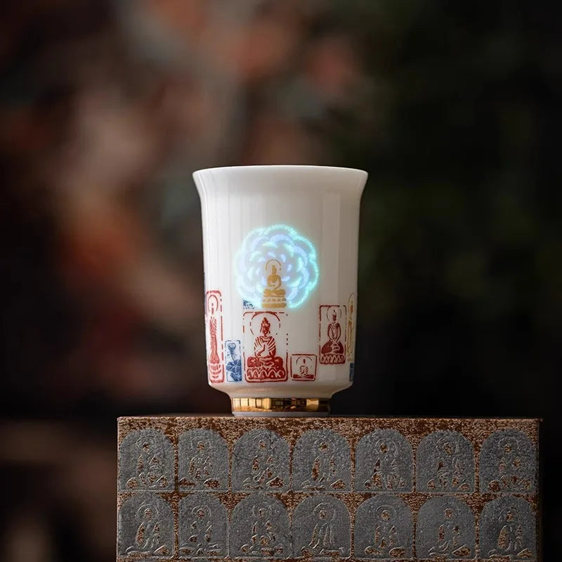 Chinese Style Dunhuang Buddhist Luminous Ceramic Tea Cup Personal Master Cup Household Drinking Gift Teacup