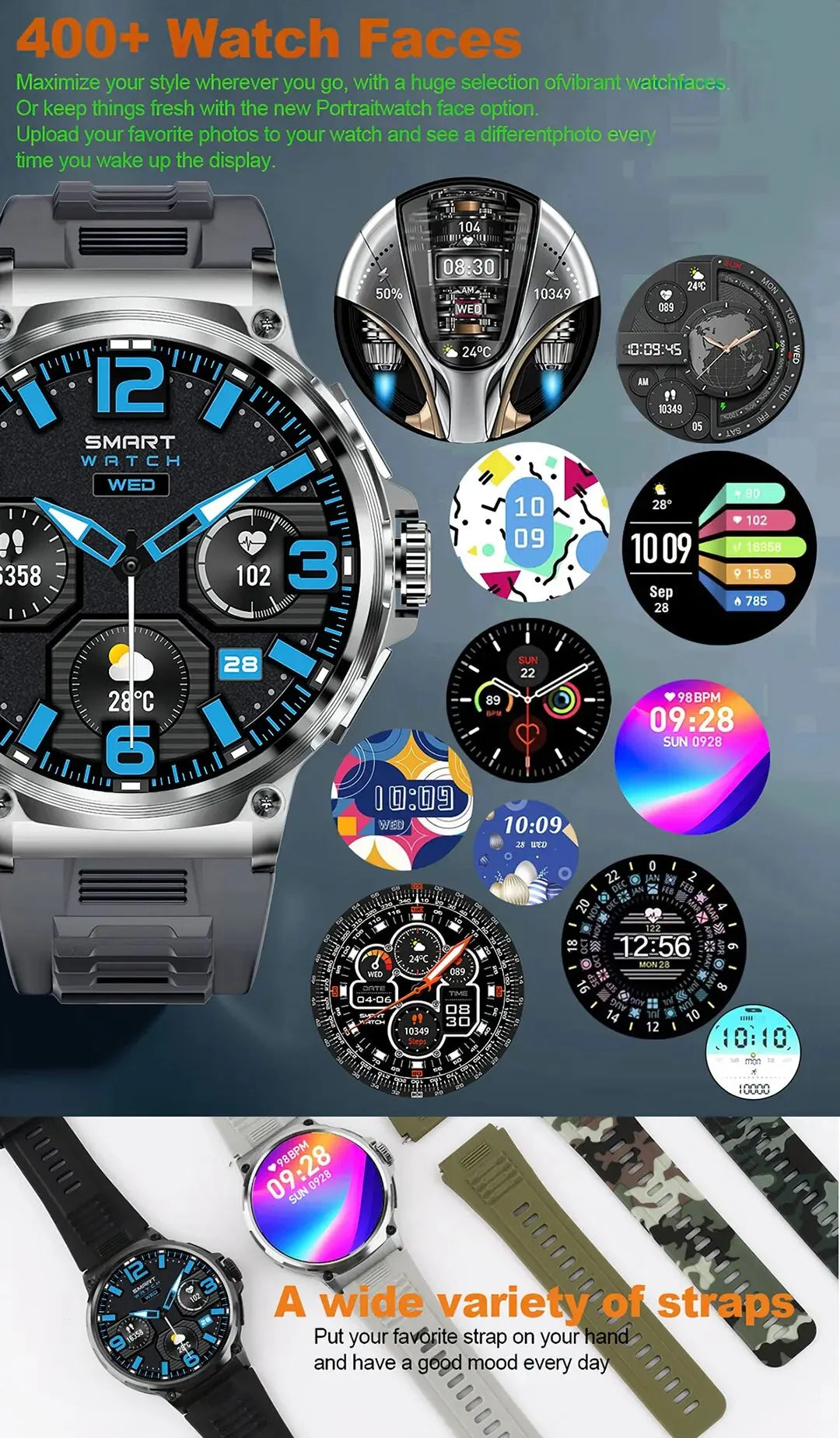 710mAh Bluetooth Call Smart Watch Men Sports Fitness Watches 1.85"HD Health Monitor Waterproof Smartwatch Men For Holiday Gifts
