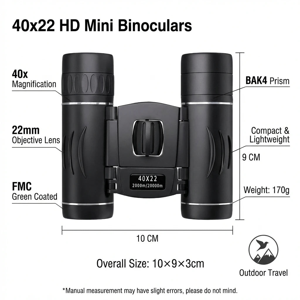 40x22 HD Binoculars BAK4 FMC Folding Mini Telescopic Sight Long Range 2000M for Hunting Sports Camping Travel