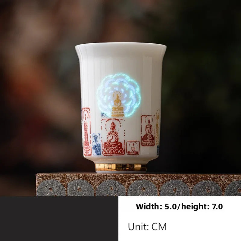 Chinese Style Dunhuang Buddhist Luminous Ceramic Tea Cup Personal Master Cup Household Drinking Gift Teacup