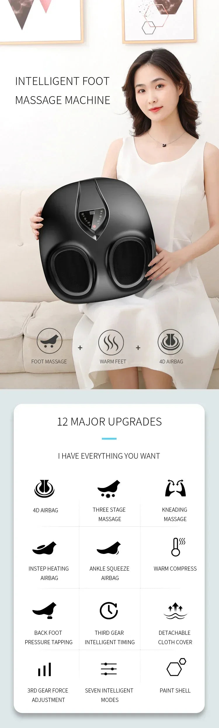 7 Modes Electric Foot Massager Shiatsu Air Pressure Infrared Heating Therapy Hot Compression Foot Muscle Relaxation Muscle Relax