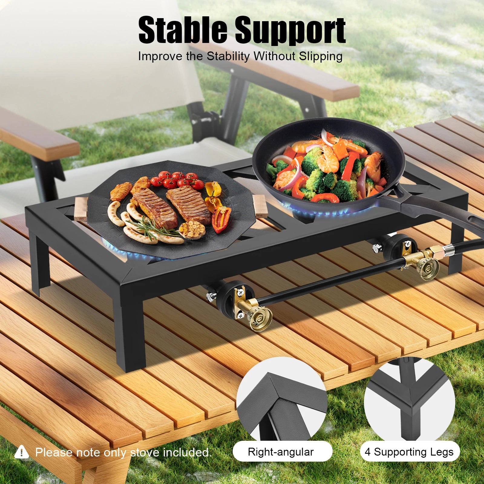 8000W Double Burner Gas Stove Portable Outdoor Camping Stove Propane Cooker Adjustable 0-10Psi for Patio Camping, BBQ, Home Brew
