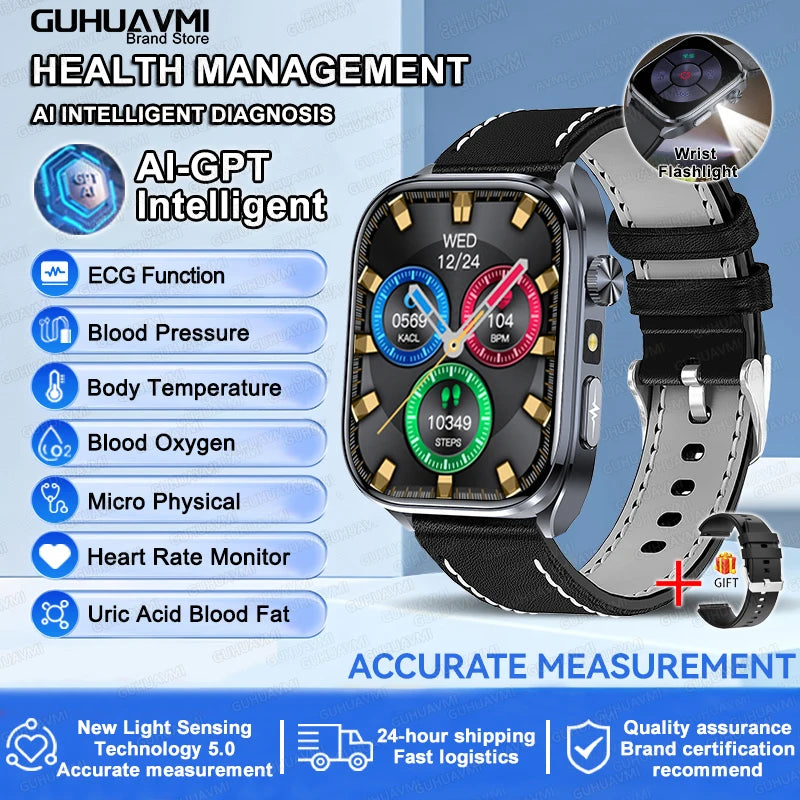 2026New Accurate Diagnosis Smart Watch ECG Blood Oxygen BP Uric Acid Lipids HD AMOLED Screen BT Call Health Smartwatch Men Women