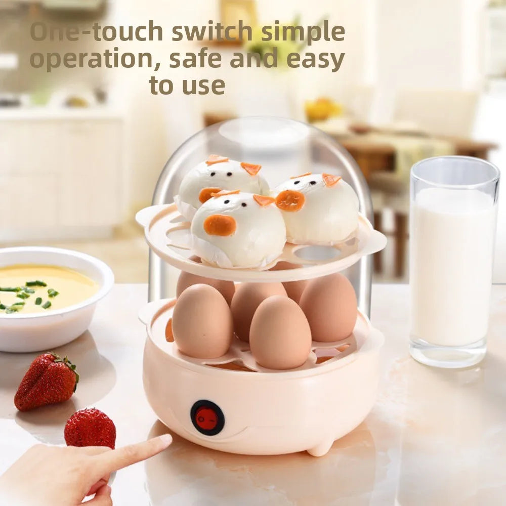 Automatic Power Off Egg Boiler Mini with Measuring Cup Egg Steamer Multi-layer Breakfast Machine for Home Dormitory