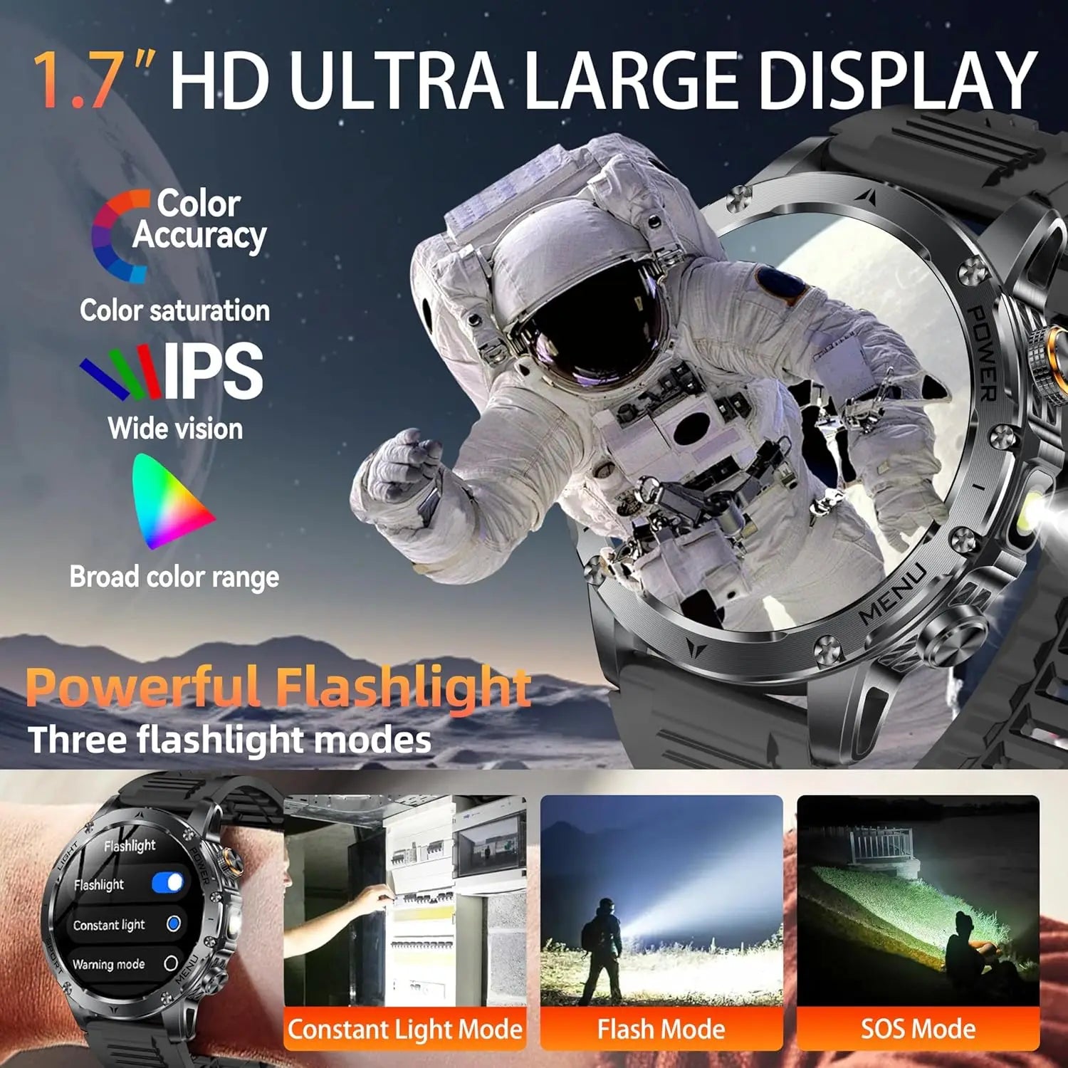2025 New Military Grade Men 1000mAh Super Large Battery Smart Watch GPS 3ATM Waterproof Bluetooth Call Sports Fitness Smartwatch