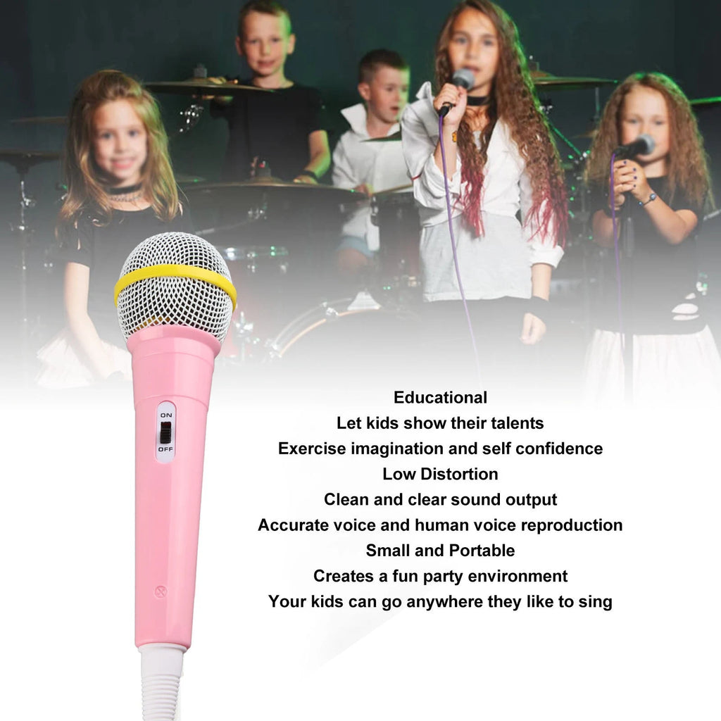 Kids Wired Microphone 3.5mm Plug Plastic Low Distortion Portable Child Singing Mic for Musical Instrument for Family Party