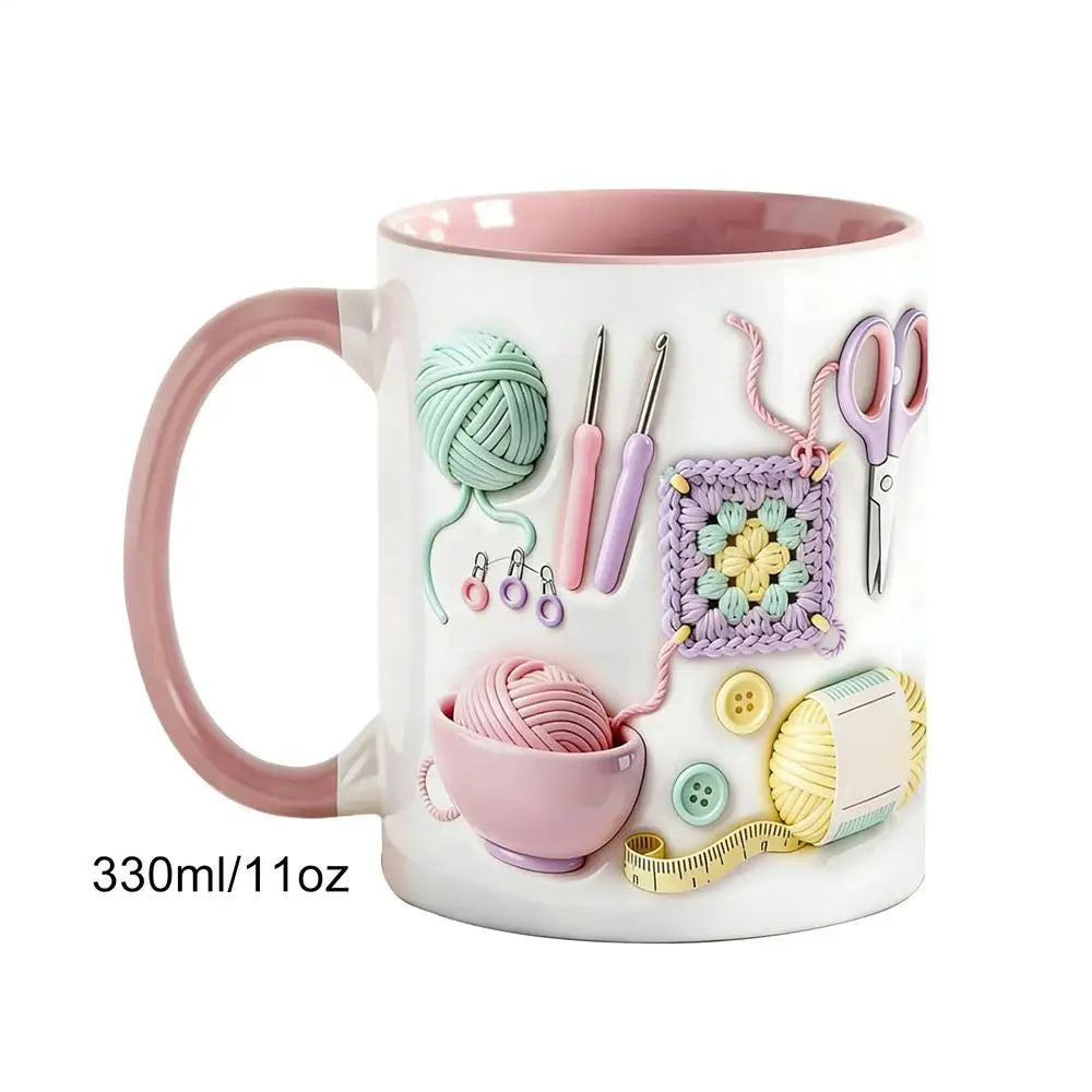 330ml Novelty Ceramic Coffee Mug Crochet Desk Decor Drinking Cup for Women, Adults, Yarn Lovers Home, Office, School, Tea, Milk